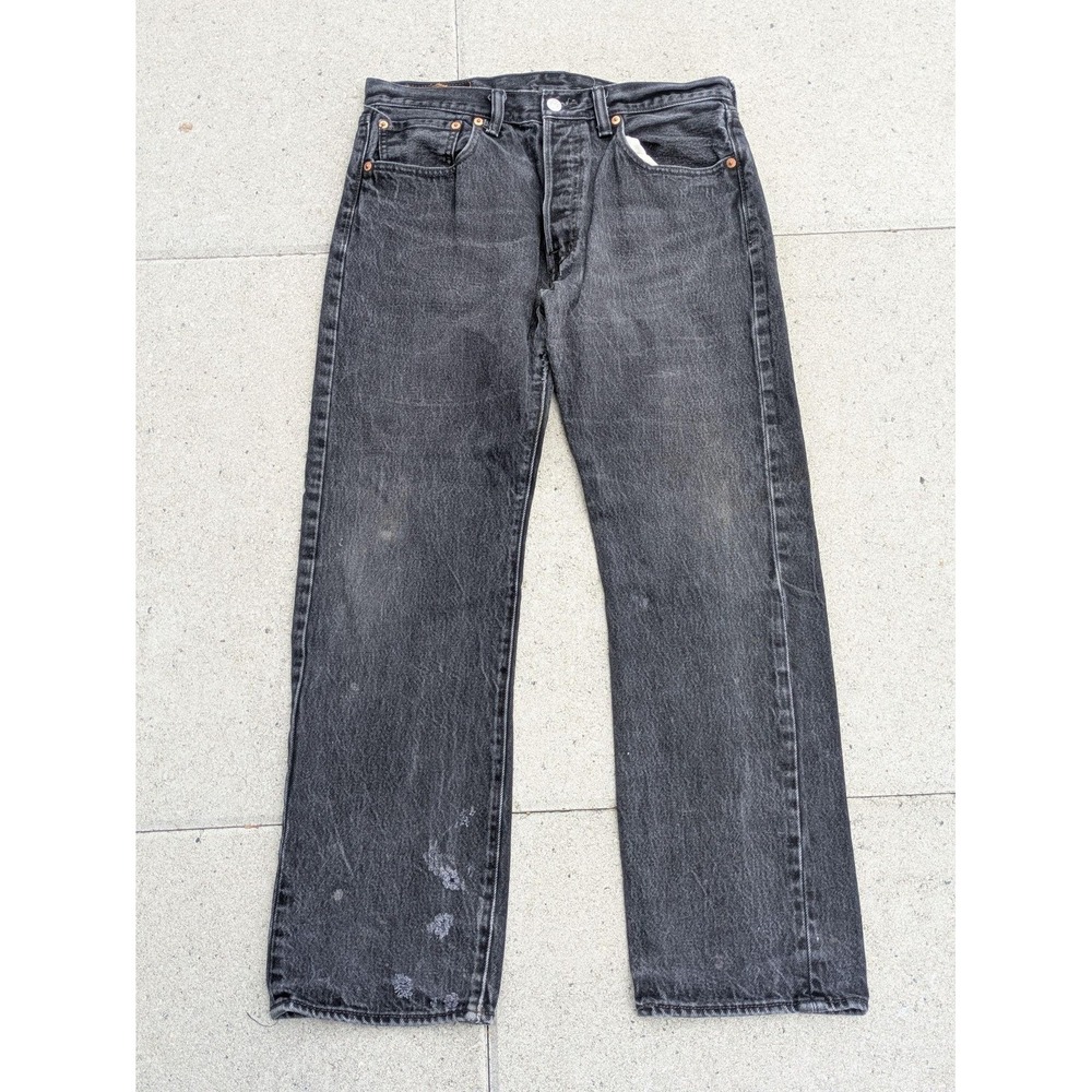 Levis 501 Jeans Mens 32x30 Charcoal Straight Leg Button Fly Distressed Denim